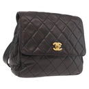 CHANEL Matelasse Backpack Lamb Skin Gold Black CC Auth 189824SAV-1