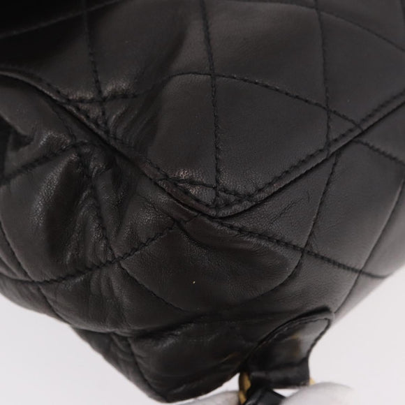 CHANEL Matelasse Backpack Lamb Skin Gold Black CC Auth 189824SAV