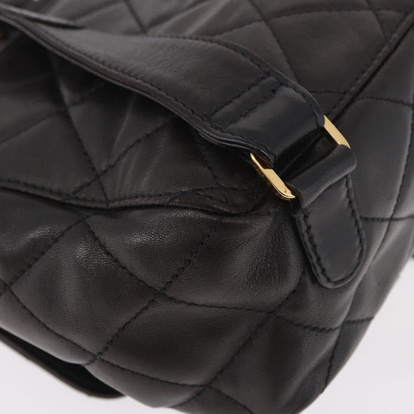 CHANEL Matelasse Backpack Lamb Skin Gold Black CC Auth 189824SAV