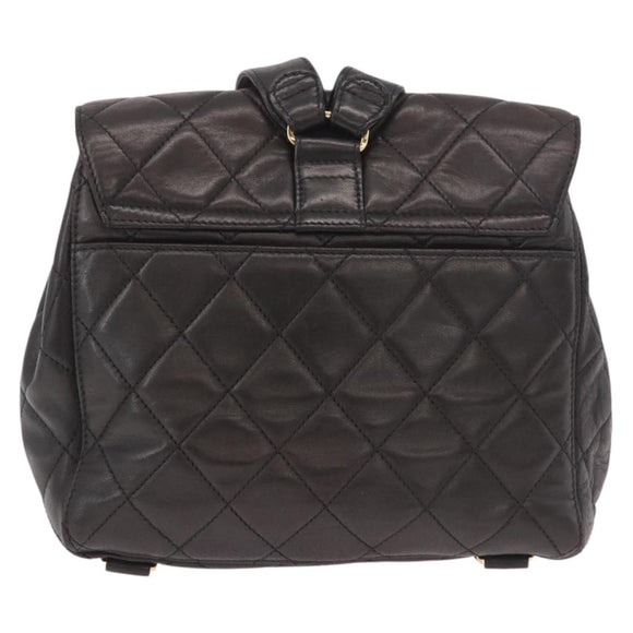 CHANEL Matelasse Backpack Lamb Skin Gold Black CC Auth 189824SAV