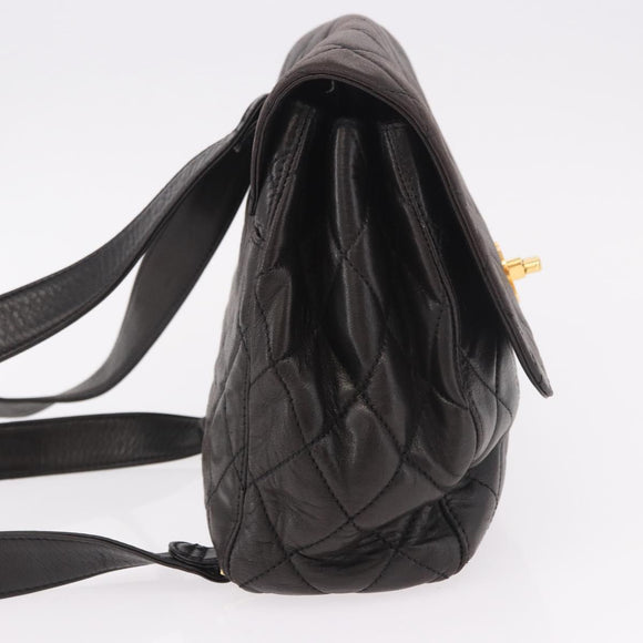 CHANEL Matelasse Backpack Lamb Skin Gold Black CC Auth 189824SAV
