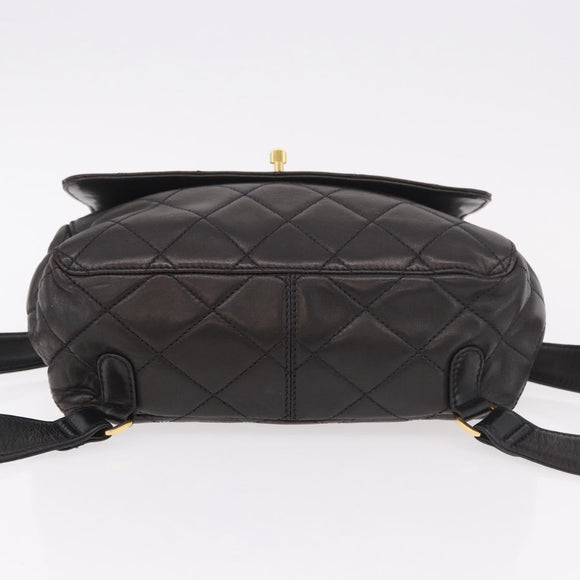 CHANEL Matelasse Backpack Lamb Skin Gold Black CC Auth 189824SAV