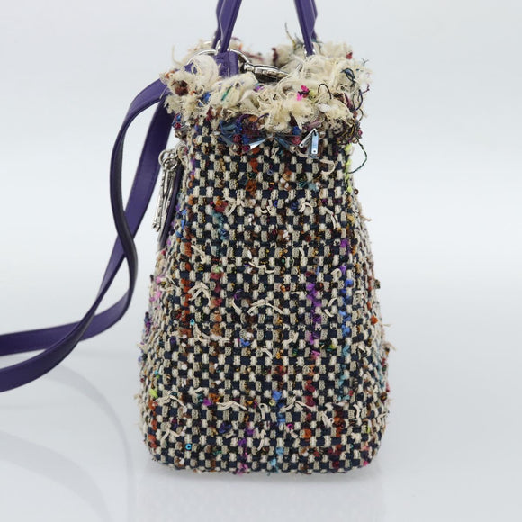 CHANEL Lady Dior Chain Hand Bag tweed 2way Multicolor Silver CC Auth 189825SM