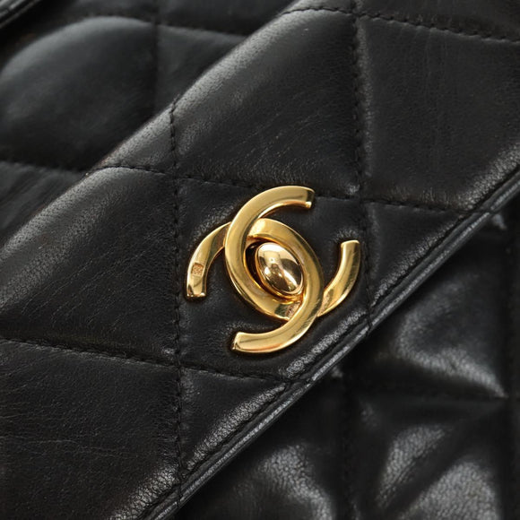 CHANEL Matelasse Chain Backpack Lamb Skin Gold Black CC Auth 189831SV