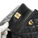 CHANEL Matelasse Chain Backpack Lamb Skin Gold Black CC Auth 189831SV-18