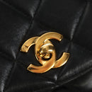 CHANEL Matelasse Chain Backpack Lamb Skin Gold Black CC Auth 189831SV-21