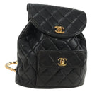 CHANEL Matelasse Chain Backpack Lamb Skin Gold Black CC Auth 189831SV-1