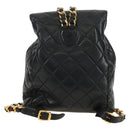 CHANEL Matelasse Chain Backpack Lamb Skin Gold Black CC Auth 189831SV-2