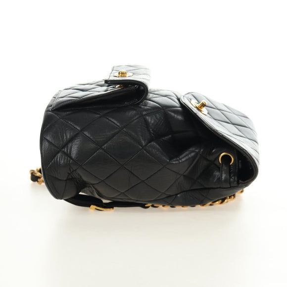 CHANEL Matelasse Chain Backpack Lamb Skin Gold Black CC Auth 189831SV
