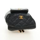 CHANEL Matelasse Chain Backpack Lamb Skin Gold Black CC Auth 189831SV-5