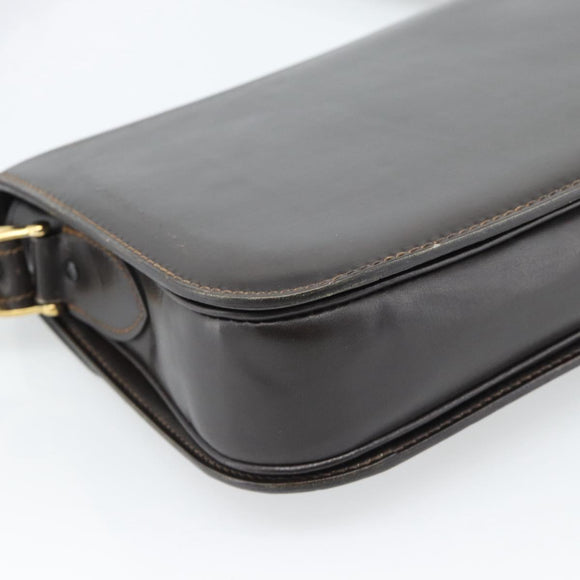 CELINE Horse Carriage Shoulder Bag Leather Dark Brown Gold Auth 189835A