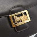 CELINE Horse Carriage Shoulder Bag Leather Dark Brown Gold Auth 189835A-14
