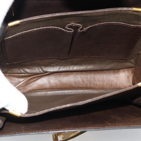 CELINE Horse Carriage Shoulder Bag Leather Dark Brown Gold Auth 189835A
