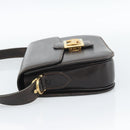 CELINE Horse Carriage Shoulder Bag Leather Dark Brown Gold Auth 189835A-4