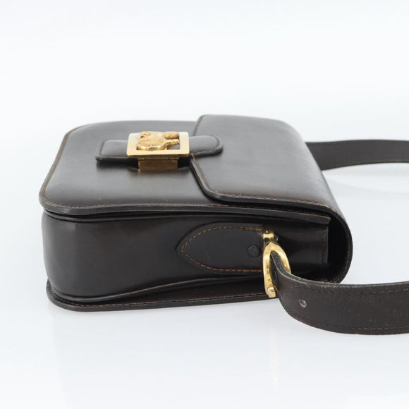CELINE Horse Carriage Shoulder Bag Leather Dark Brown Gold Auth 189835A