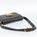 CELINE Horse Carriage Shoulder Bag Leather Dark Brown Gold Auth 189835A-7