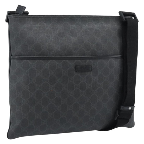 GUCCI GG Supreme Shoulder Bag PVC Black Silver 162904 Auth 189839