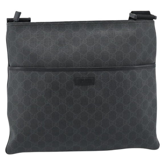 GUCCI GG Supreme Shoulder Bag PVC Black Silver 162904 Auth 189839