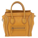 CELINE Luggage Nano Shopper Hand Bag Leather 2way Yellow Gold Auth 189842A-13