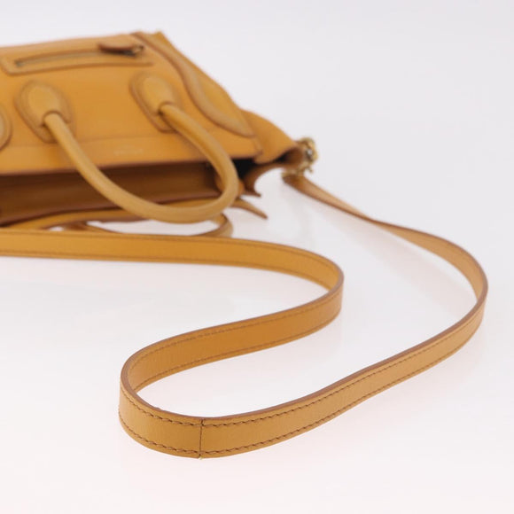 CELINE Luggage Nano Shopper Hand Bag Leather 2way Yellow Gold Auth 189842A