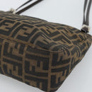 FENDI Zucca Canvas Mamma Baguette Tote Bag Black Brown Auth 189846A-15