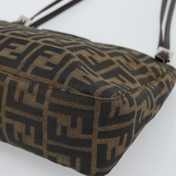 FENDI Zucca Canvas Mamma Baguette Tote Bag Black Brown Auth 189846A