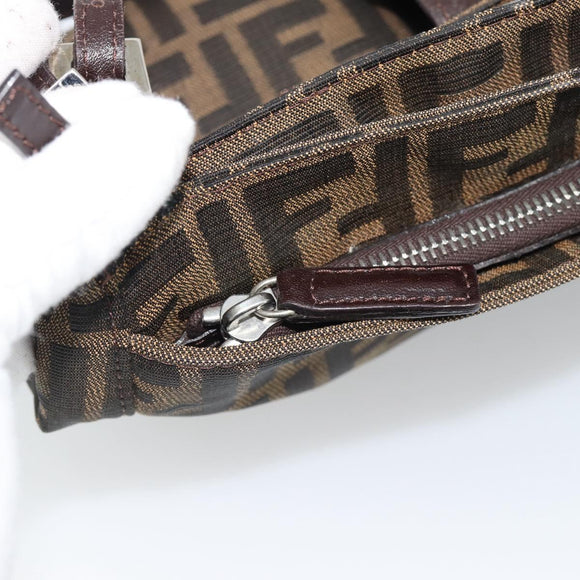 FENDI Zucca Canvas Mamma Baguette Tote Bag Black Brown Auth 189846A