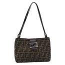 FENDI Zucca Canvas Mamma Baguette Tote Bag Black Brown Auth 189846A-13