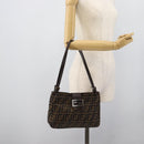 FENDI Zucca Canvas Mamma Baguette Tote Bag Black Brown Auth 189846A-24