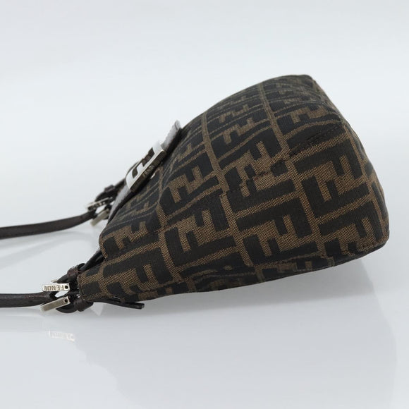 FENDI Zucca Canvas Mamma Baguette Tote Bag Black Brown Auth 189846A