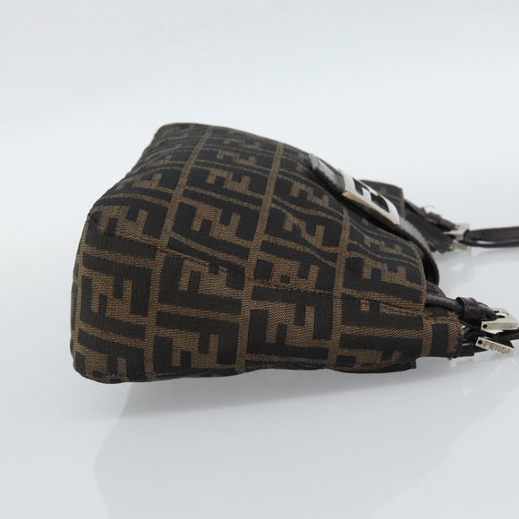 FENDI Zucca Canvas Mamma Baguette Tote Bag Black Brown Auth 189846A