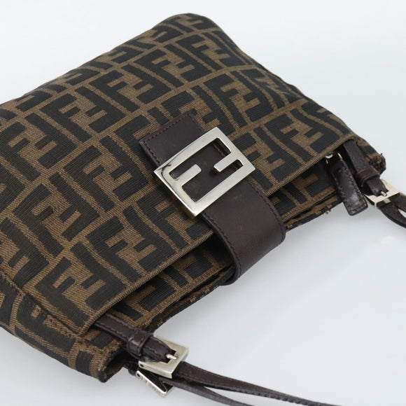 FENDI Zucca Canvas Mamma Baguette Tote Bag Black Brown Auth 189846A