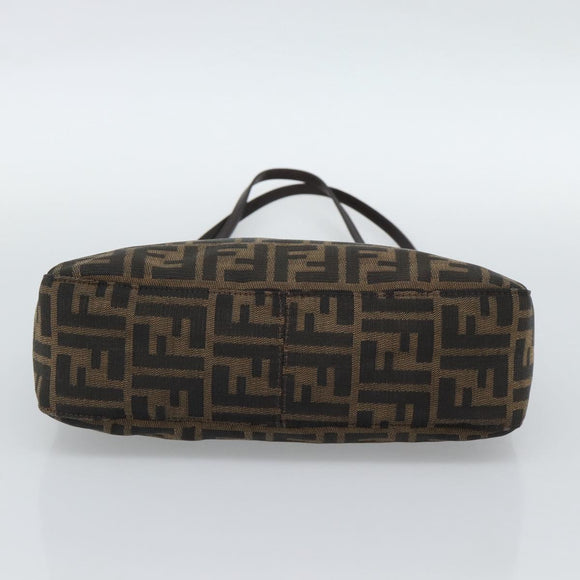 FENDI Zucca Canvas Mamma Baguette Tote Bag Black Brown Auth 189846A