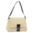 FENDI Zucca Canvas Mamma Baguette Tote Bag Beige Silver Auth 189847A-1