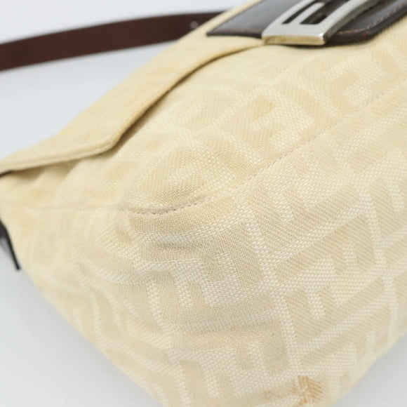 FENDI Zucca Canvas Mamma Baguette Tote Bag Beige Silver Auth 189847A
