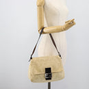 FENDI Zucca Canvas Mamma Baguette Tote Bag Beige Silver Auth 189847A-22