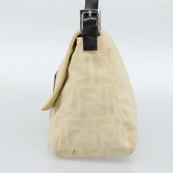 FENDI Zucca Canvas Mamma Baguette Tote Bag Beige Silver Auth 189847A