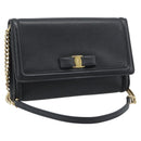 Salvatore Ferragamo Vala Chain Shoulder Bag Leather Black Gold Auth 189851A-1