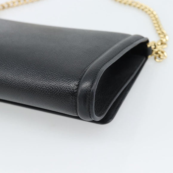 Salvatore Ferragamo Vala Chain Shoulder Bag Leather Black Gold Auth 189851A