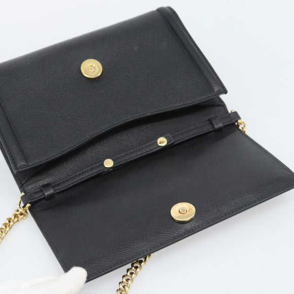 Salvatore Ferragamo Vala Chain Shoulder Bag Leather Black Gold Auth 189851A