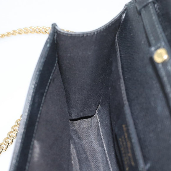 Salvatore Ferragamo Vala Chain Shoulder Bag Leather Black Gold Auth 189851A