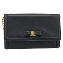Salvatore Ferragamo Vala Chain Shoulder Bag Leather Black Gold Auth 189851A-13