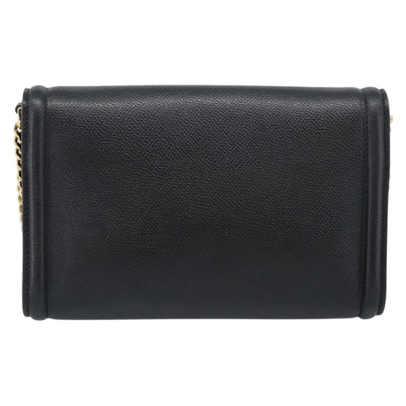 Salvatore Ferragamo Vala Chain Shoulder Bag Leather Black Gold Auth 189851A