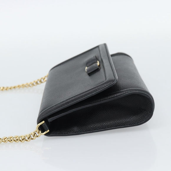 Salvatore Ferragamo Vala Chain Shoulder Bag Leather Black Gold Auth 189851A