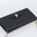 Salvatore Ferragamo Vala Chain Shoulder Bag Leather Black Gold Auth 189851A-6