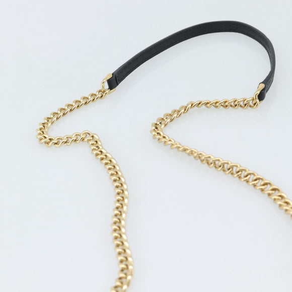 Salvatore Ferragamo Vala Chain Shoulder Bag Leather Black Gold Auth 189851A