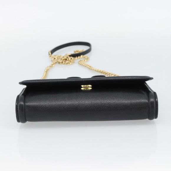 Salvatore Ferragamo Vala Chain Shoulder Bag Leather Black Gold Auth 189851A