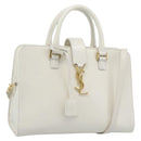 SAINT LAURENT Baby Kabas Hand Bag Leather 2way White Gold Auth 189853-1