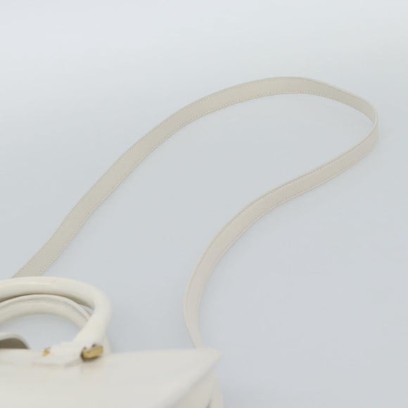 SAINT LAURENT Baby Kabas Hand Bag Leather 2way White Gold Auth 189853