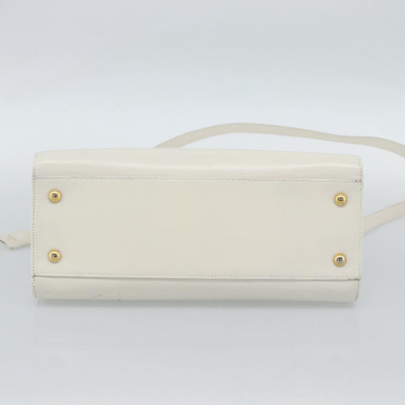 SAINT LAURENT Baby Kabas Hand Bag Leather 2way White Gold Auth 189853